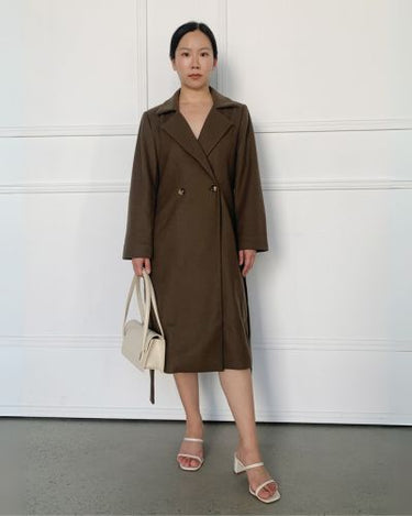 PETITE FEMME - WOOL CASHMEARE BELTED LONG COAT - CHOCOLATE